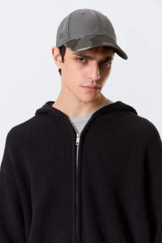 Baseballkappe aus gewebtem Baumwoll-Canvas im Used-Look – Grau – Trashed Camo