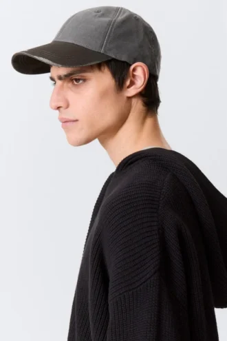 Baseballkappe aus gewebtem Baumwoll-Canvas im Used-Look – Grau – Trashed Camo
