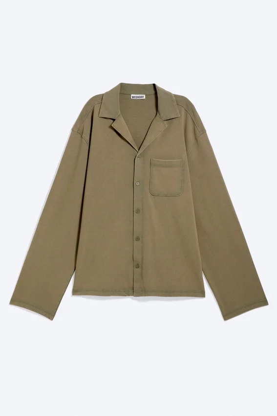 Baumwoll-Lounge-Hemd – Mittelstaubiges Khaki-Grün Baumwoll-Lounge-Hemd – Mittelstaubiges Khaki-Grün