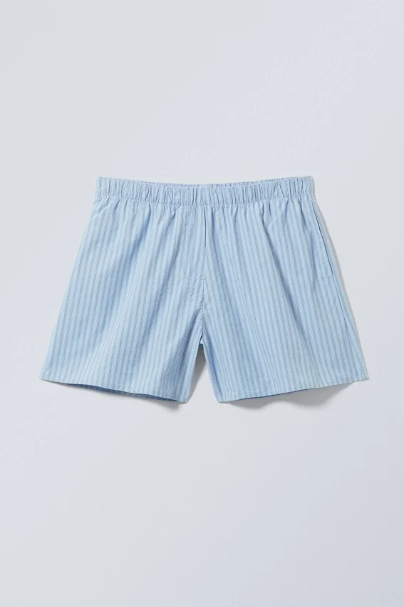 Baumwoll-Shorts mit niedriger Leibhöhe – gestreift, hellblau Baumwoll-Shorts mit niedriger Leibhöhe – gestreift, hellblau