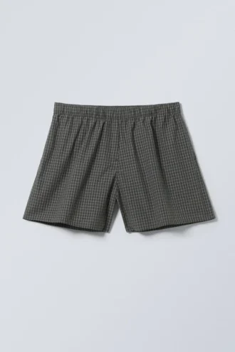 Baumwoll-Shorts mit niedriger Leibhöhe – Karomuster in Dunkelgrau Baumwoll-Shorts mit niedriger Leibhöhe – Karomuster in Dunkelgrau