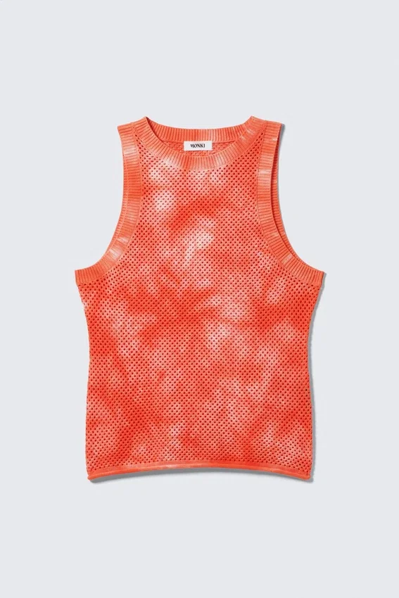 Baumwoll-Tanktop mit offenem Strick – Orange Tie-Dye Baumwoll-Tanktop mit offenem Strick – Orange Tie-Dye