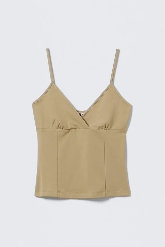 Baumwoll-Tanktop mit V-Ausschnitt – Beige Baumwoll-Tanktop mit V-Ausschnitt – Beige