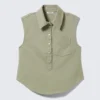 Baumwoll-Twill-Hemd mit Flügelärmeln – Khaki-Grün Baumwoll-Twill-Hemd mit Flügelärmeln – Khaki-Grün