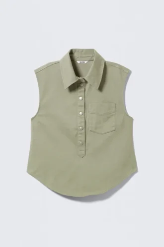 Baumwoll-Twill-Hemd mit Flügelärmeln – Khaki-Grün