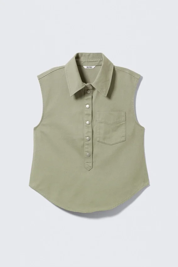 Baumwoll-Twill-Hemd mit Flügelärmeln – Khaki-Grün Baumwoll-Twill-Hemd mit Flügelärmeln – Khaki-Grün