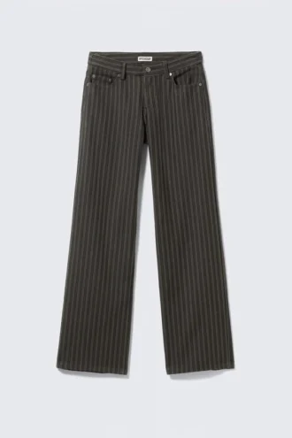Baumwollhose mit Nadelstreifen und niedriger Taille – dunkelgrau gestreift