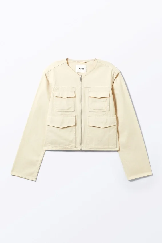 Baumwolljacke mit abnehmbaren Ärmeln – Hellbeige Baumwolljacke mit abnehmbaren Ärmeln – Hellbeige