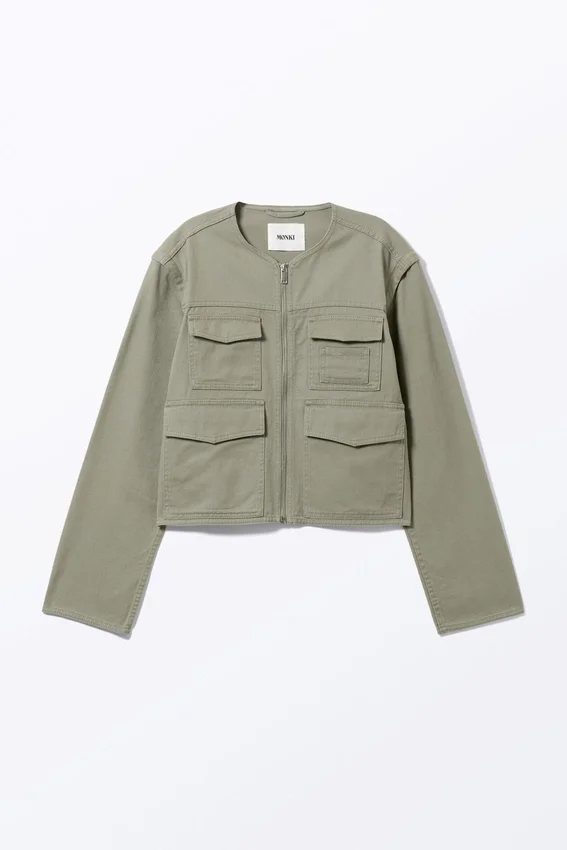 Baumwolljacke mit abnehmbaren Ärmeln – Hellstaubiges Khaki-Grün Baumwolljacke mit abnehmbaren Ärmeln – Hellstaubiges Khaki-Grün