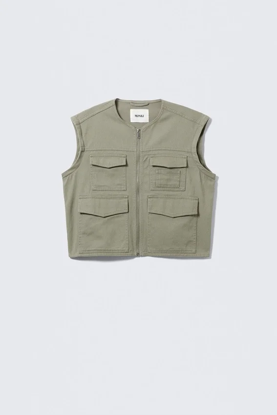 Baumwolljacke mit abnehmbaren Ärmeln – Hellstaubiges Khaki-Grün Baumwolljacke mit abnehmbaren Ärmeln – Hellstaubiges Khaki-Grün