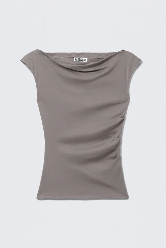 Baumwolltop mit breiten Schultern – Grau Baumwolltop mit breiten Schultern – Grau