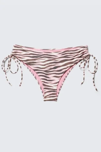 Bedruckte Bikinihose mit Bindebändern – Rosa Tigerstreifen