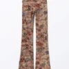 Bedruckte Pyjama-Hose mit niedriger Taille und ausgestelltem Bein – Rosa – Leoparden-Paisley-Muster Bedruckte Pyjama-Hose mit niedriger Taille und ausgestelltem Bein – Rosa – Leoparden-Paisley-Muster