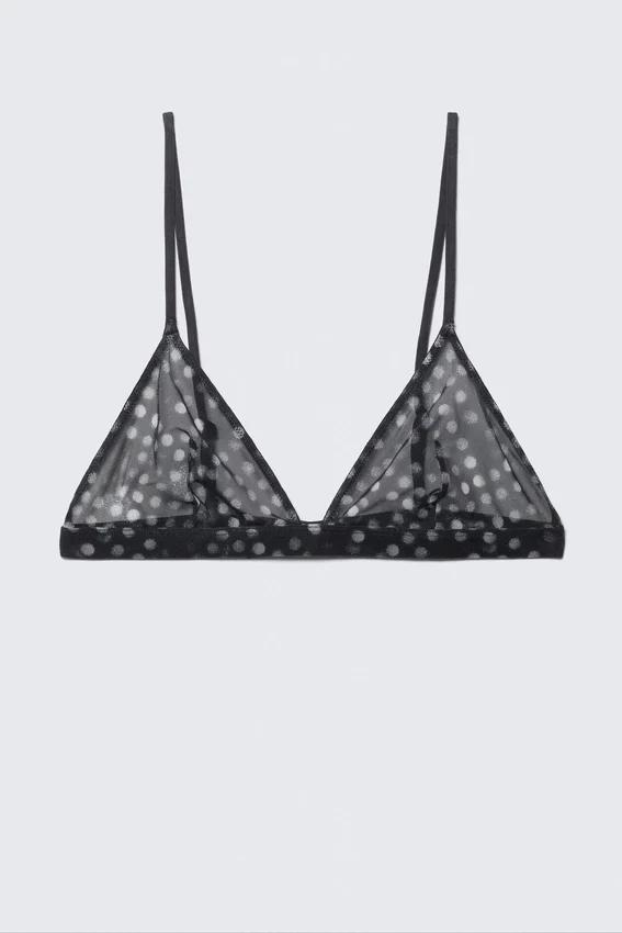 Bedruckter Triangel-BH aus Mesh – Schwarz – Punkte Bedruckter Triangel-BH aus Mesh – Schwarz – Punkte