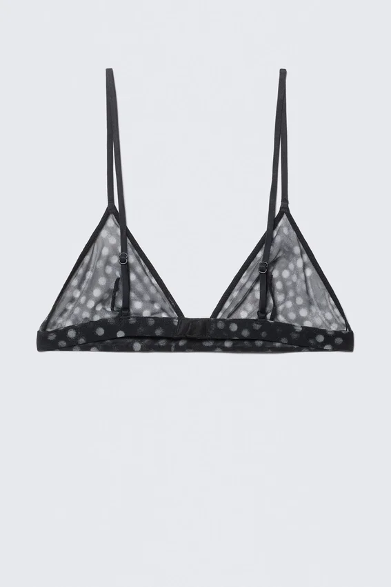Bedruckter Triangel-BH aus Mesh – Schwarz – Punkte Bedruckter Triangel-BH aus Mesh – Schwarz – Punkte