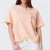 Bedrucktes Box-T-Shirt – Hellorange – Rosa Blume Bedrucktes Box-T-Shirt – Hellorange – Rosa Blume