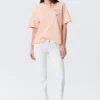 Bedrucktes Box-T-Shirt – Hellorange – Rosa Blume Bedrucktes Box-T-Shirt – Hellorange – Rosa Blume