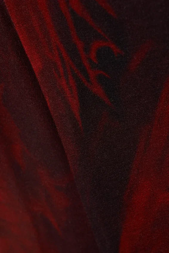 Bedrucktes, schmal geschnittenes Langarmshirt – dunkelroter Drachenprint Bedrucktes, schmal geschnittenes Langarmshirt – dunkelroter Drachenprint