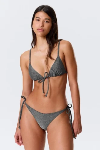 Bedrucktes Triangel-Bikini-Oberteil – Dunkelgrau – Glitzer