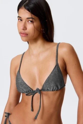 Bedrucktes Triangel-Bikini-Oberteil – Dunkelgrau – Glitzer