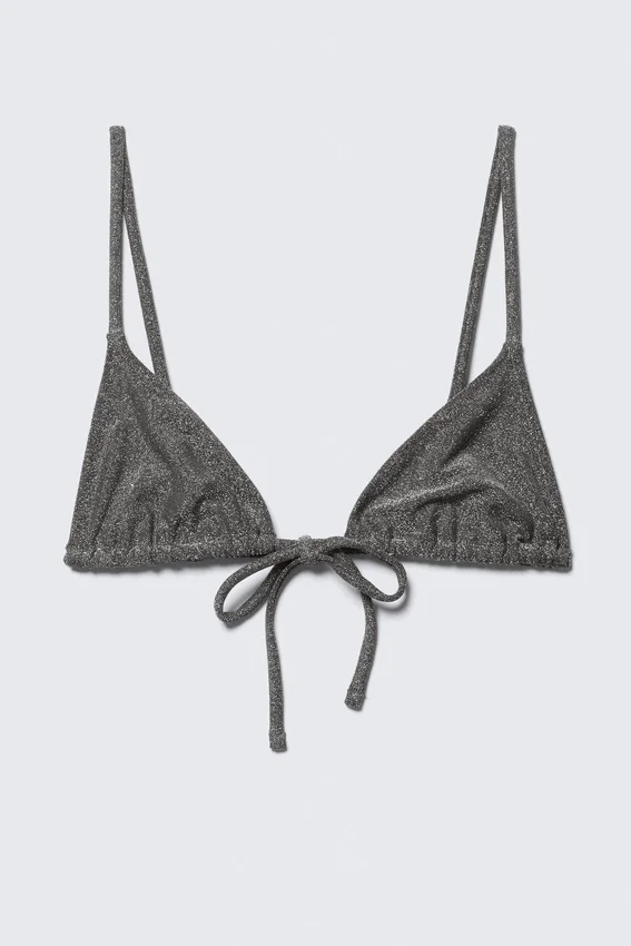Bedrucktes Triangel-Bikini-Oberteil – Dunkelgrau – Glitzer Bedrucktes Triangel-Bikini-Oberteil – Dunkelgrau – Glitzer