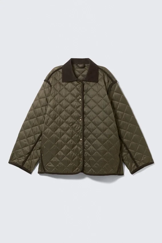 Übergroße, gesteppte Innenjacke – Khaki-Grün & Braun Übergroße, gesteppte Innenjacke – Khaki-Grün & Braun