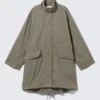 Übergroßer Canvas-Parka mit Trichterkragen – Khaki-Grün Übergroßer Canvas-Parka mit Trichterkragen – Khaki-Grün