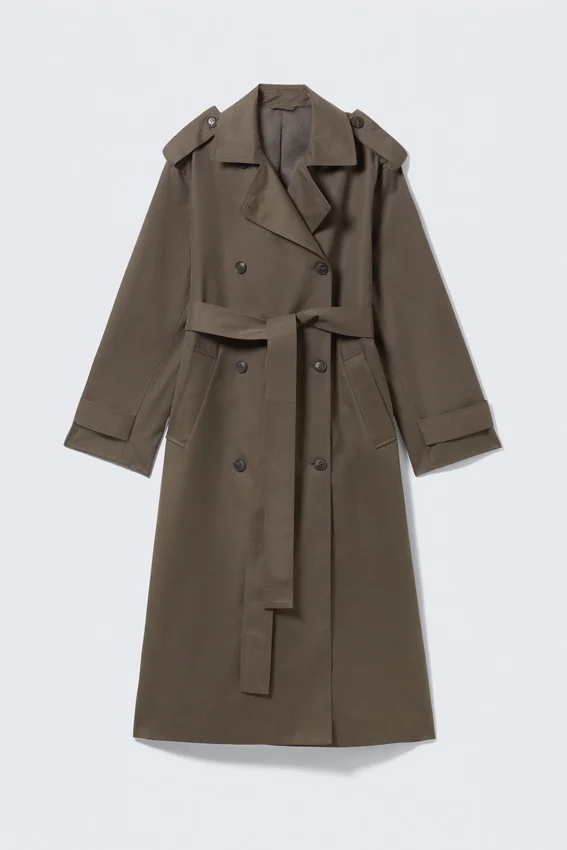Übergroßer, doppelreihiger Trenchcoat aus Canvas – Dark Mole Übergroßer, doppelreihiger Trenchcoat aus Canvas – Dark Mole