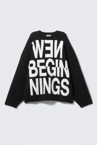 Übergroßer Jacquard-Strickpullover – Schwarz – New Beginnings