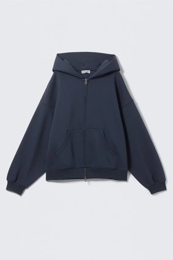 Übergroßer, schwerer Kapuzenpullover mit Reißverschluss – Marineblau Übergroßer, schwerer Kapuzenpullover mit Reißverschluss – Marineblau
