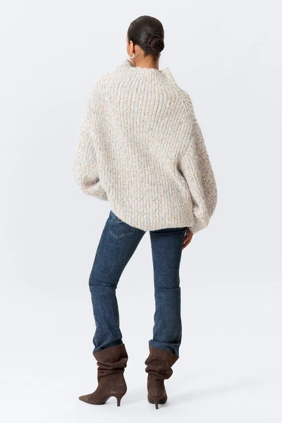 Übergroßer Strickpullover mit Rollkragen – Weiß – Mehrfarbig Übergroßer Strickpullover mit Rollkragen – Weiß – Mehrfarbig