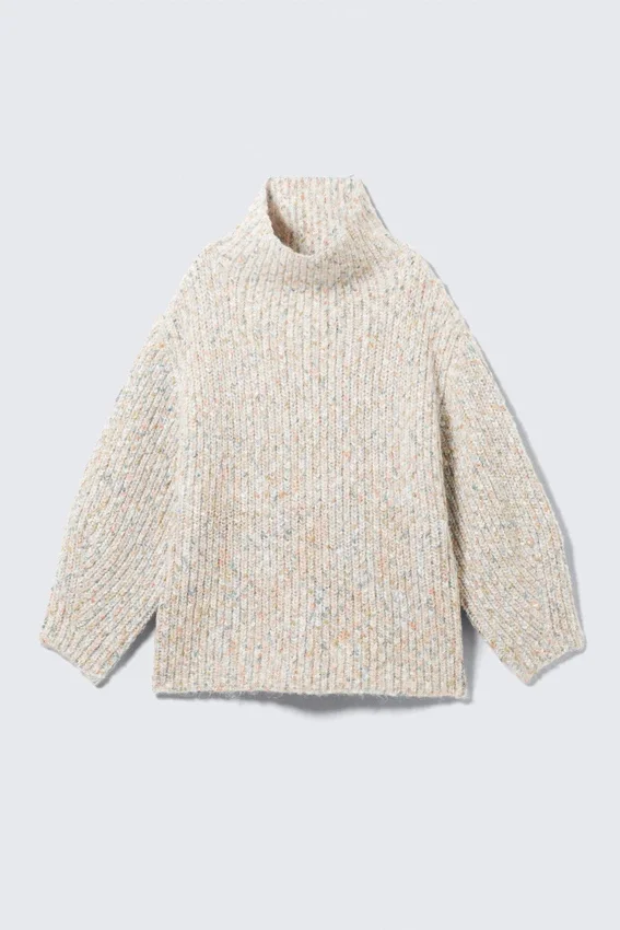 Übergroßer Strickpullover mit Rollkragen – Weiß – Mehrfarbig Übergroßer Strickpullover mit Rollkragen – Weiß – Mehrfarbig