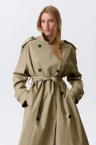 Übergroßer zweireihiger Trenchcoat aus Canvas – Beige