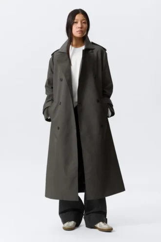 Übergroßer zweireihiger Trenchcoat aus Canvas – Dunkelgrau