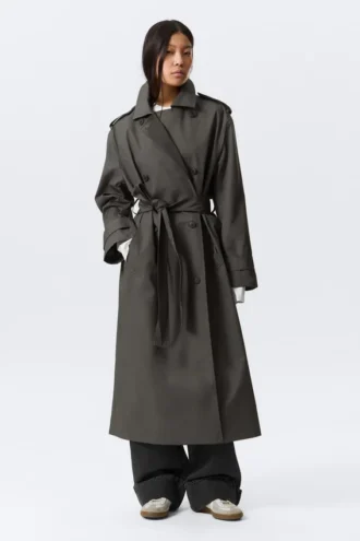 Übergroßer zweireihiger Trenchcoat aus Canvas – Dunkelgrau