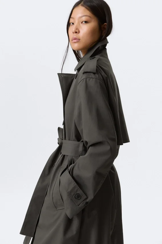 Übergroßer zweireihiger Trenchcoat aus Canvas – Dunkelgrau Übergroßer zweireihiger Trenchcoat aus Canvas – Dunkelgrau