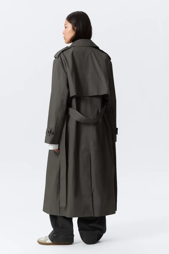Übergroßer zweireihiger Trenchcoat aus Canvas – Dunkelgrau Übergroßer zweireihiger Trenchcoat aus Canvas – Dunkelgrau
