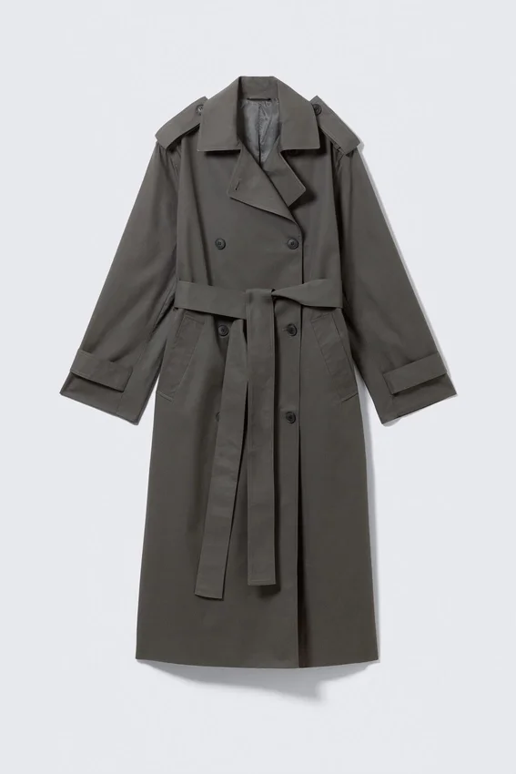 Übergroßer zweireihiger Trenchcoat aus Canvas – Dunkelgrau Übergroßer zweireihiger Trenchcoat aus Canvas – Dunkelgrau