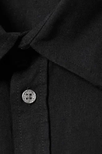 Übergroßes, kastenförmiges Leinen-Mischung-Hemd – Schwarz