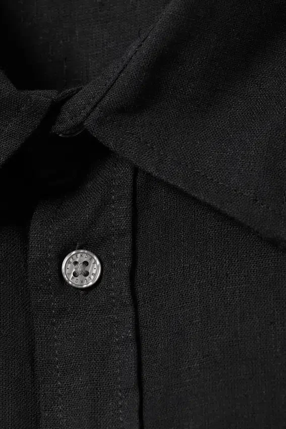 Übergroßes, kastenförmiges Leinen-Mischung-Hemd – Schwarz Übergroßes, kastenförmiges Leinen-Mischung-Hemd – Schwarz