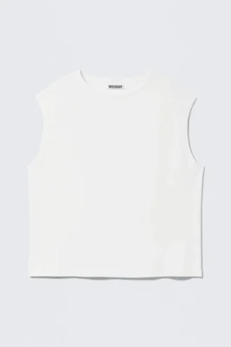 Übergroßes, ärmelloses Tanktop – Weiß Übergroßes, ärmelloses Tanktop – Weiß