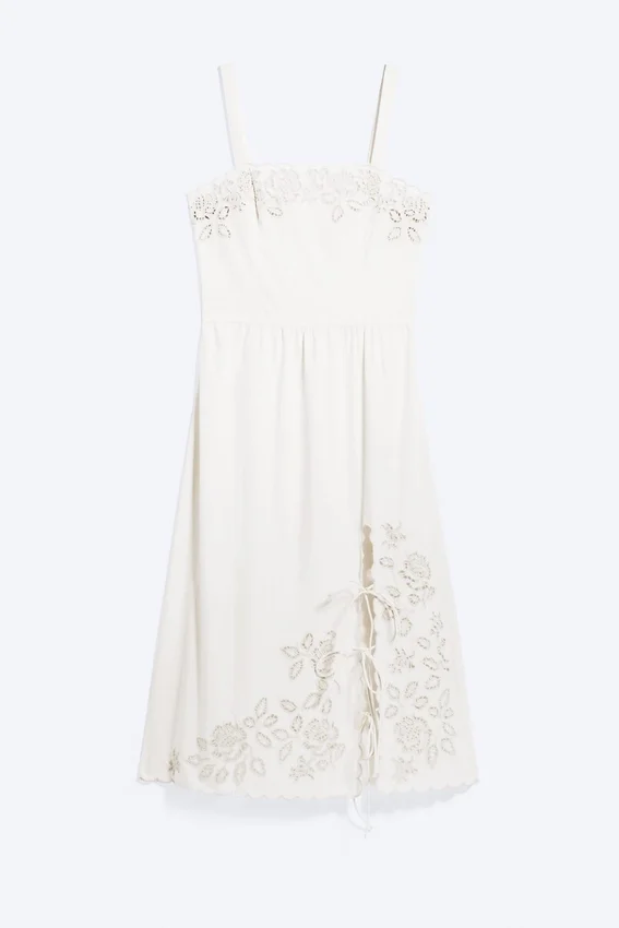 Besticktes Midikleid – Weiß Besticktes Midikleid – Weiß