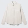 Besticktes Oversize-Baumwollhemd – Beige