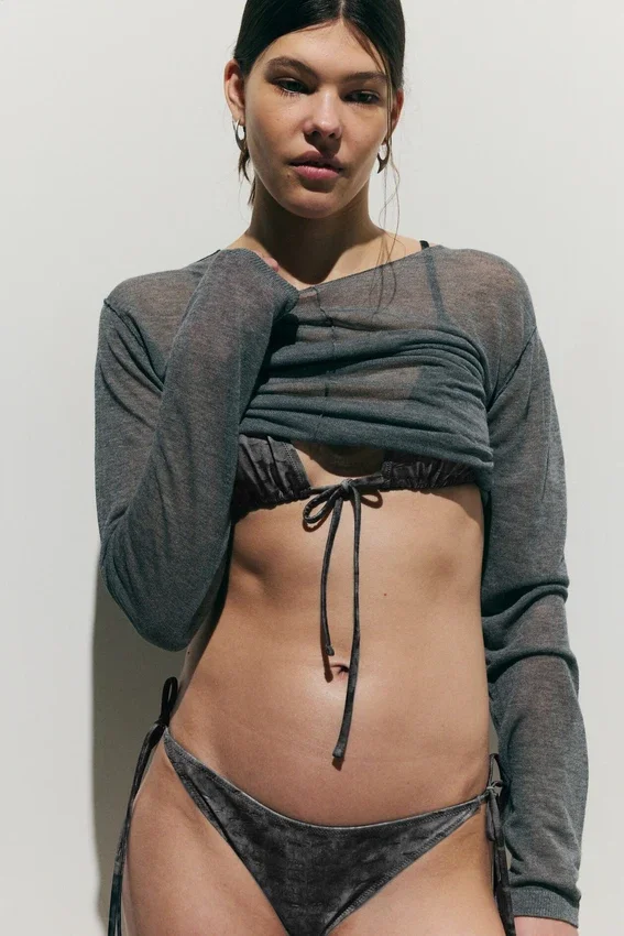 Bikini-Hose mit Bändern – bedruckt, dunkelgrau Bikini-Hose mit Bändern – bedruckt, dunkelgrau