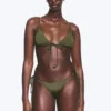 Bikini-Hose mit mittlerer Leibhöhe und Bindebändern im brasilianischen Stil – Dunkelgrün – Schimmernd Bikini-Hose mit mittlerer Leibhöhe und Bindebändern im brasilianischen Stil – Dunkelgrün – Schimmernd
