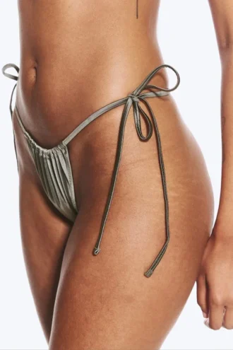 Bikini-Höschen im brasilianischen Stil mit Bindebändern – Staubgrau