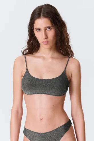 Bikini-Oberteil mit Bindebändern und Glitzer – Grau – Glitzer