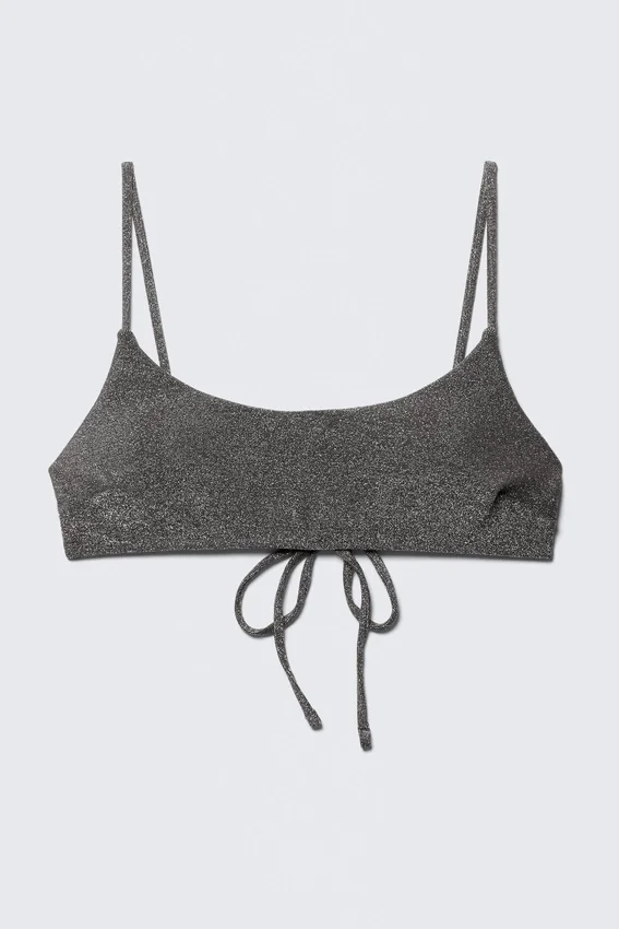 Bikini-Oberteil mit Bindebändern und Glitzer – Grau – Glitzer Bikini-Oberteil mit Bindebändern und Glitzer – Grau – Glitzer