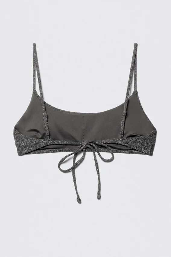 Bikini-Oberteil mit Bindebändern und Glitzer – Grau – Glitzer Bikini-Oberteil mit Bindebändern und Glitzer – Grau – Glitzer