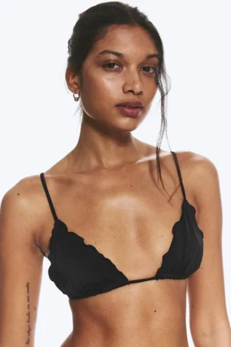 Bikini-Oberteil mit Rüschen – Schwarz
